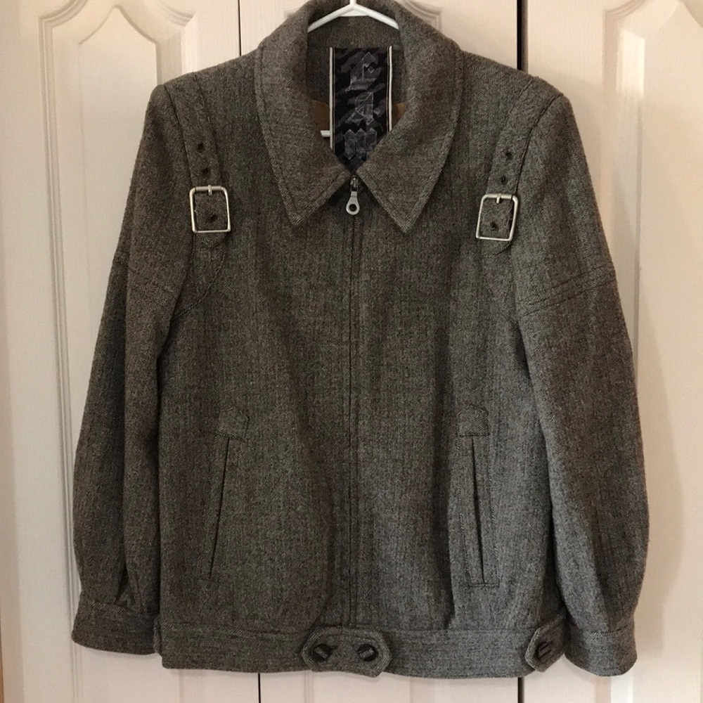 L.A.M.B. Brown Herringbone zip up jacket size 8